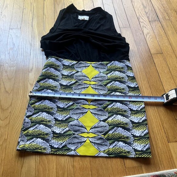 ARTELIER Nicole Miller Size 8 Black Yellow White Geometric Blouson Pencil Dress - Picture 9 of 13